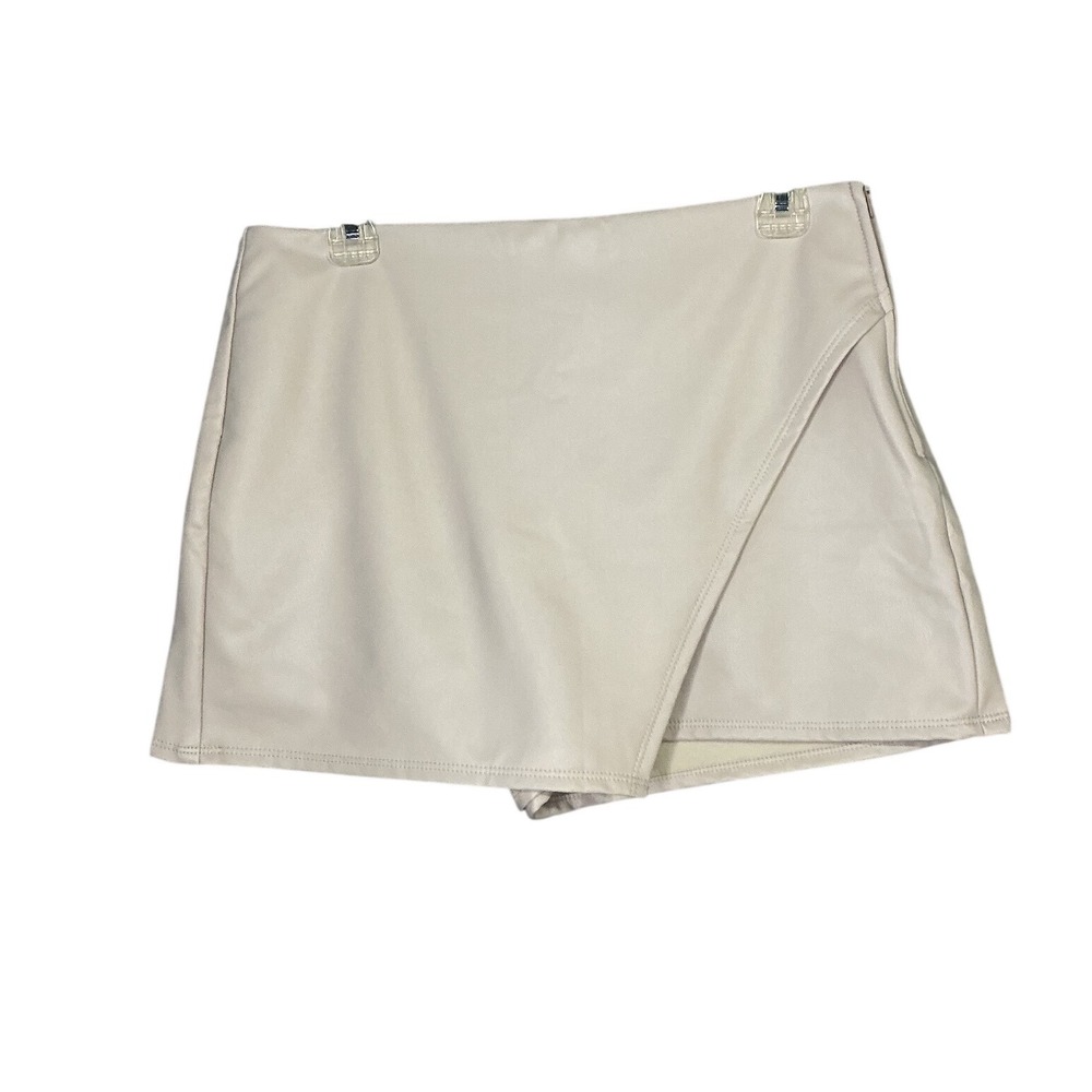 Altar'd State Cream Faux Leather Wrap Front Skort Mini Skirt Beige High Rise  Lg